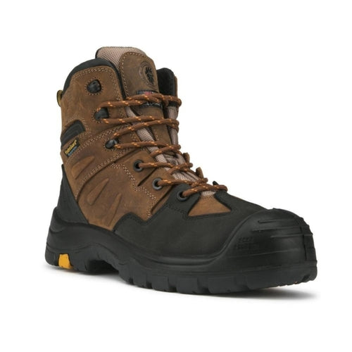 ROCKROOSTER Woodland Brown 6 inch Waterproof Safety Toe Leather Work Boots AK245