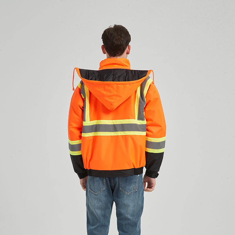 Reflective Waterproof Safety Jacket - 300D Oxford, Hooded, Hi-Vis, Bulk Available