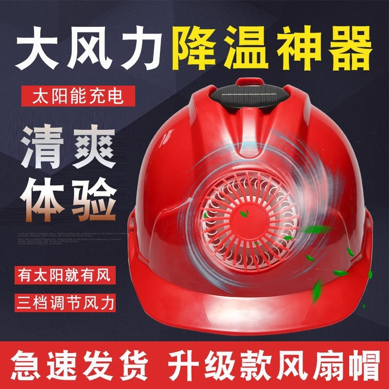 Solar Fan Safety Helmet - Electric Cooling, USB Rechargeable, Hi-Vis Construction Hard Hat