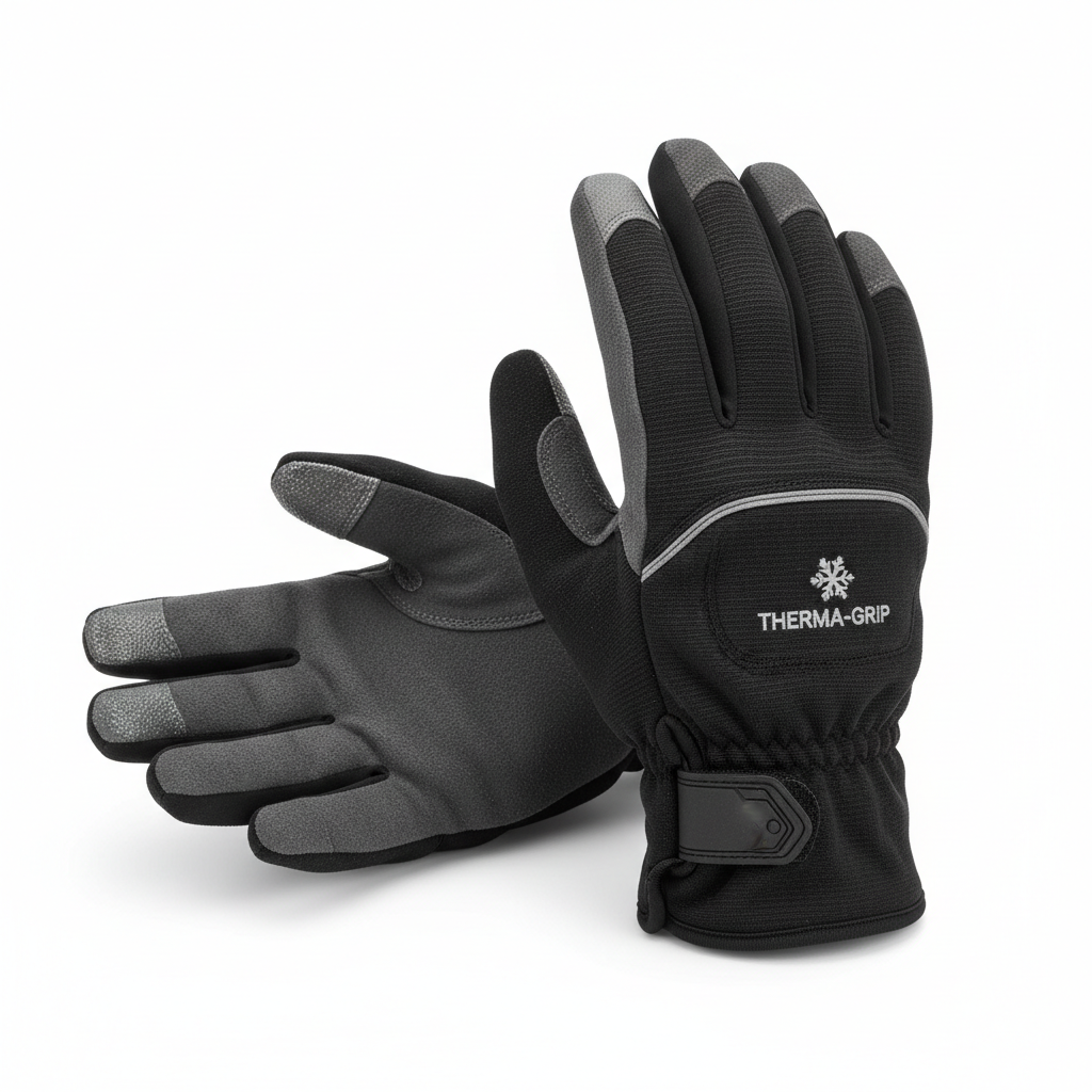 Winter touchscreen waterproof work gloves black with gray accents