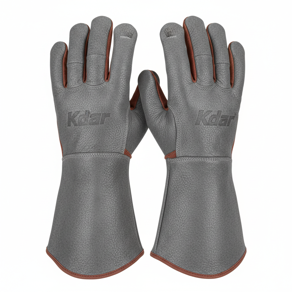 Kdar leather lined welding gloves gray heavy duty with extended cuff wrist protection