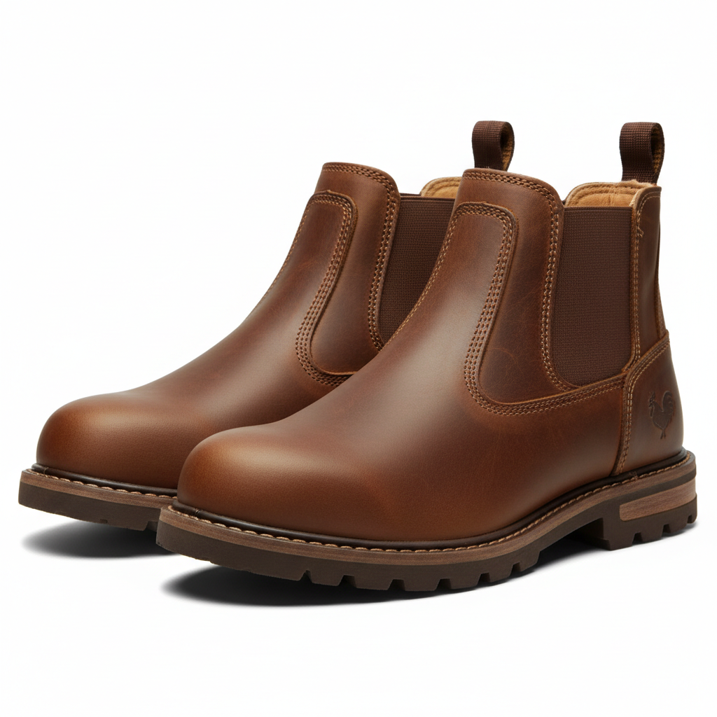 ROCKROOSTER Lumen Brown 6 inch pull-on leather work boots slip-on style